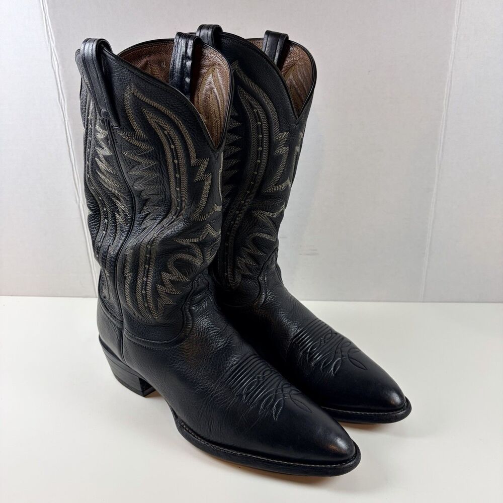 Nocona Black Label Leather Pull-On Western Cowboy Boots Mens Size 13 AA